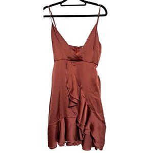 Lucy In The Sky Dress Womens  XS Rust Red Satin Sleeveless Ruffle Mini Going Out